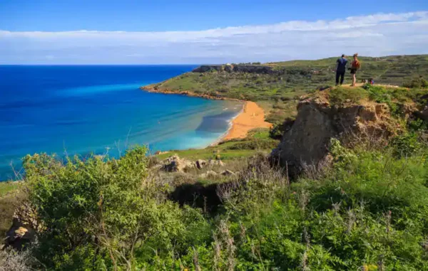 Rugged coastline of Gozo seen from the sea