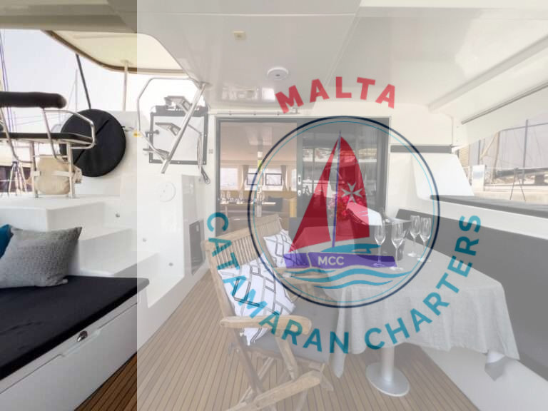 Cockpit dining setup aboard Bowie Lagoon 42 catamaran