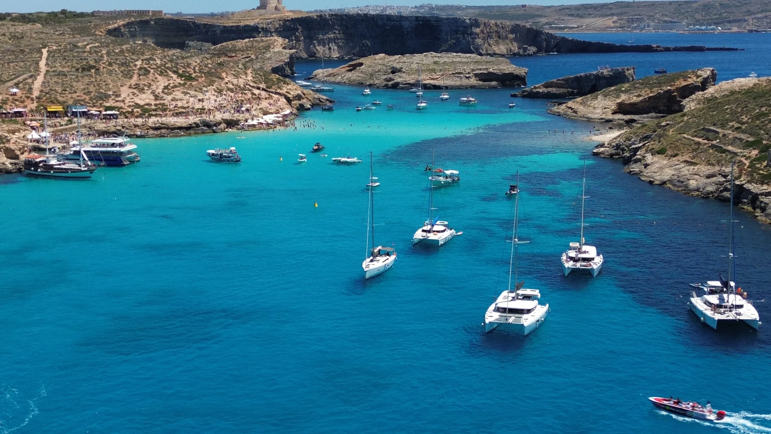 Catamaran anchored at the Blue Lagoon Malta